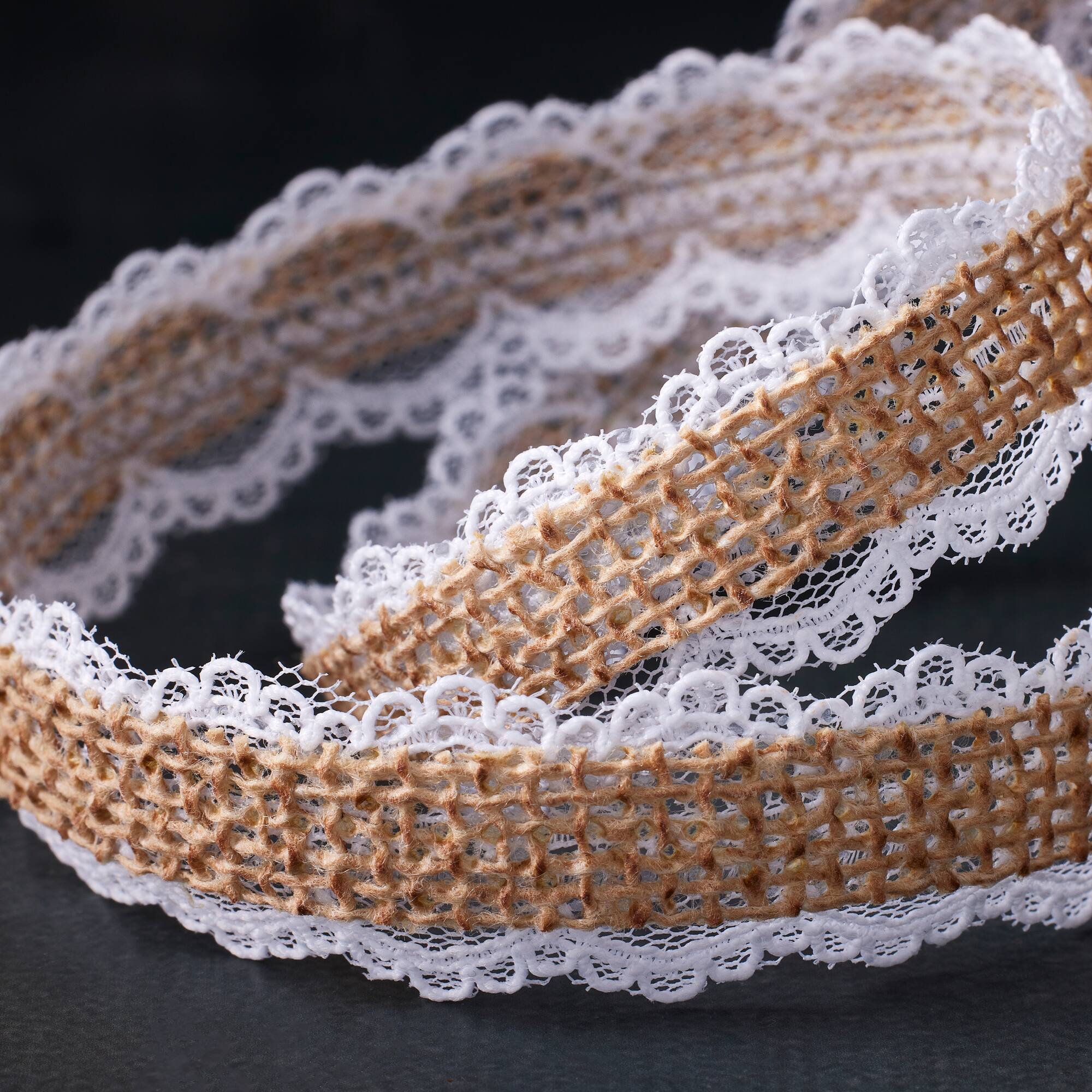 3/4" x 5yd. Faux Burlap with Lace Edging Ribbon by Celebrate It® Classic